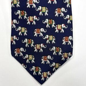 Vintage Brooks Brothers Tie Navy Blue Silk Elephant Novelty Preppy Old Money USA
